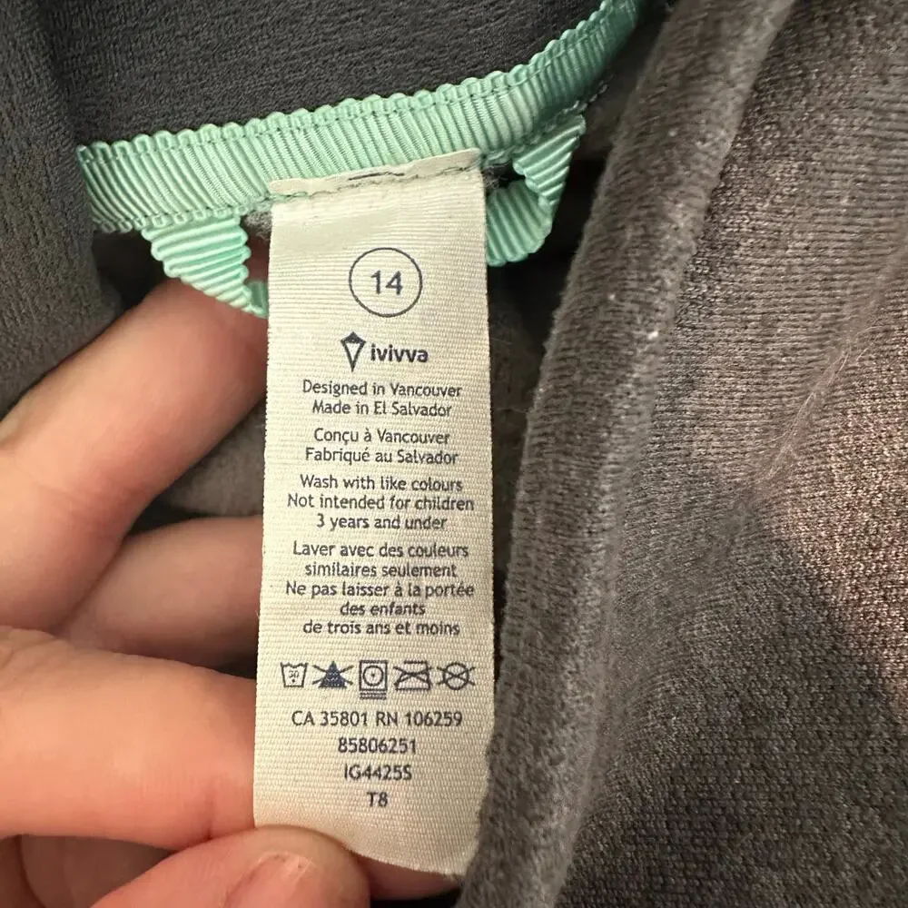 Ivivva by Lululemon Full Zip Hooded Sweatshirt Jacket Cuffins 14 Gray Teal
